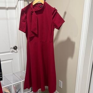 Maggy London Red Midi Dress with Bow Detail